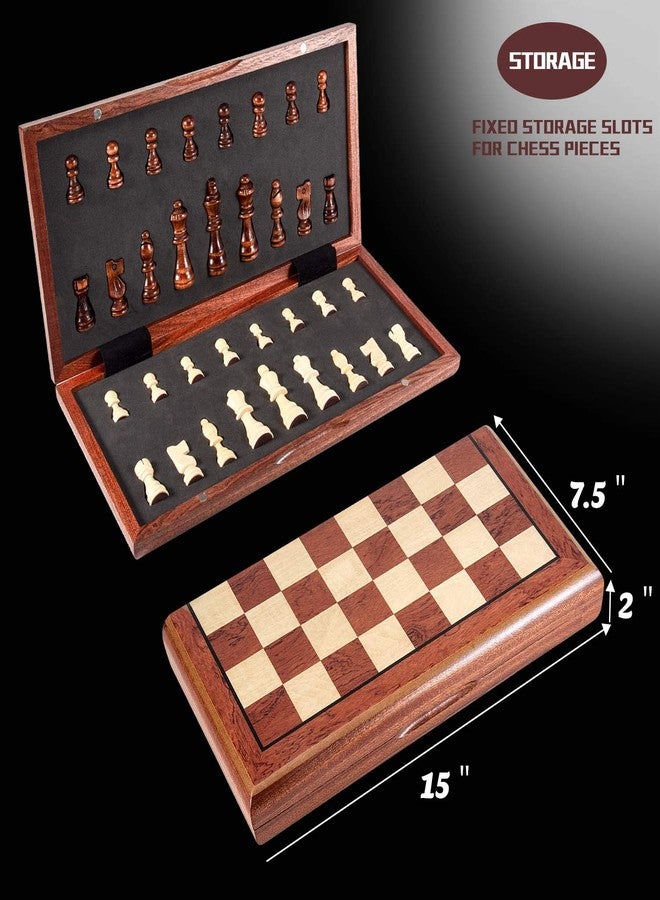 AMEROUS 15'' Magnetic Wooden Chess Set -Folding Board -2 Extra Queens -Chessmen Storage Slots -Gift Package, Travel Chess Board Game Sets for Kids and Adults - Image 3